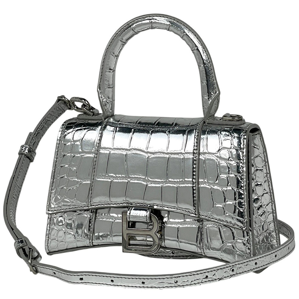 Balenciaga Hourglass Handbag Leather Silver